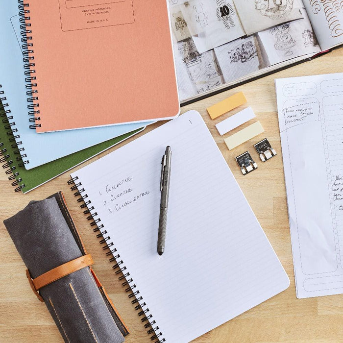 Lined spiral notebook on a desk